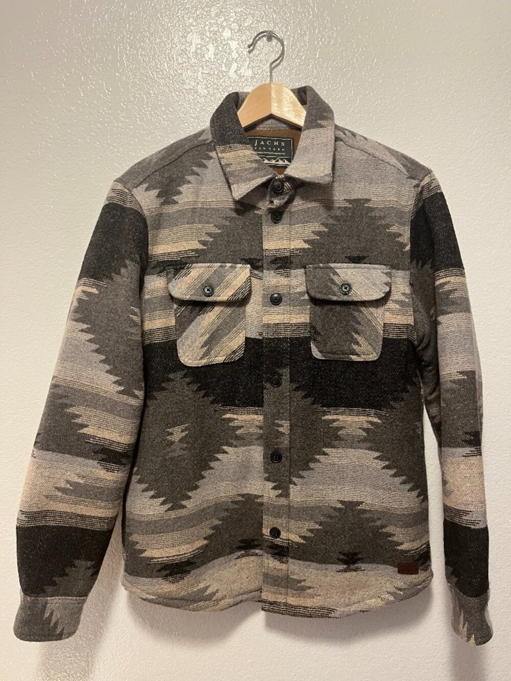 Jachs New York Shacket/Jacket Men's Small Black Gray Tan Aztec 17% Wool